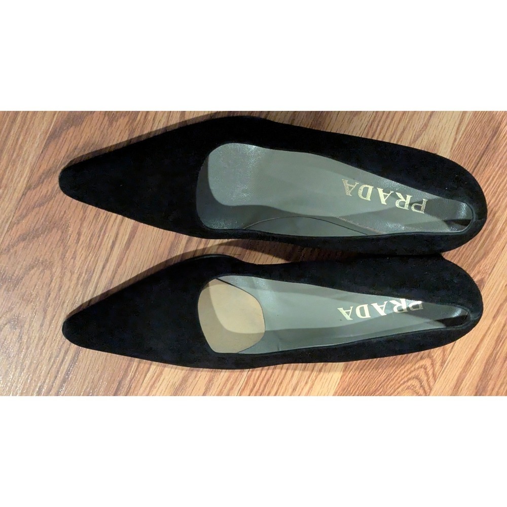 Prada Block Heel Pumps 38.5 Black Suede Pointed Toe Made in Italy Luxury Classic - Picture 3 of 16
